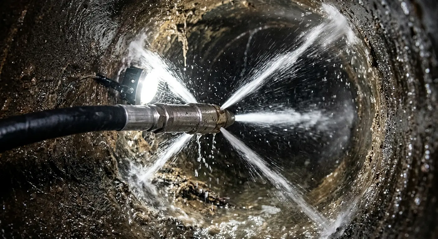 High-pressure hydro jetting nozzle cleaning sewer pipe for Emergency Drain Service in Citrus Hills